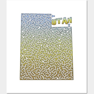 Utah State Outline Maze & Labyrinth Posters and Art